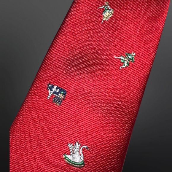Vintage Robert Talbott For Justers 12 Days of Christmas Embroidered Red Silk Tie - Picture 2 of 3